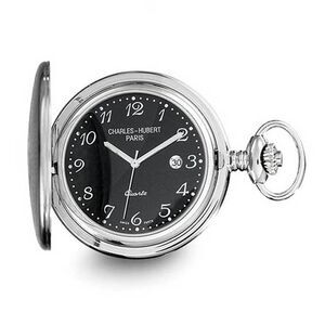 Charles Hubert Stainless Steel Black Dial Pocket Watch